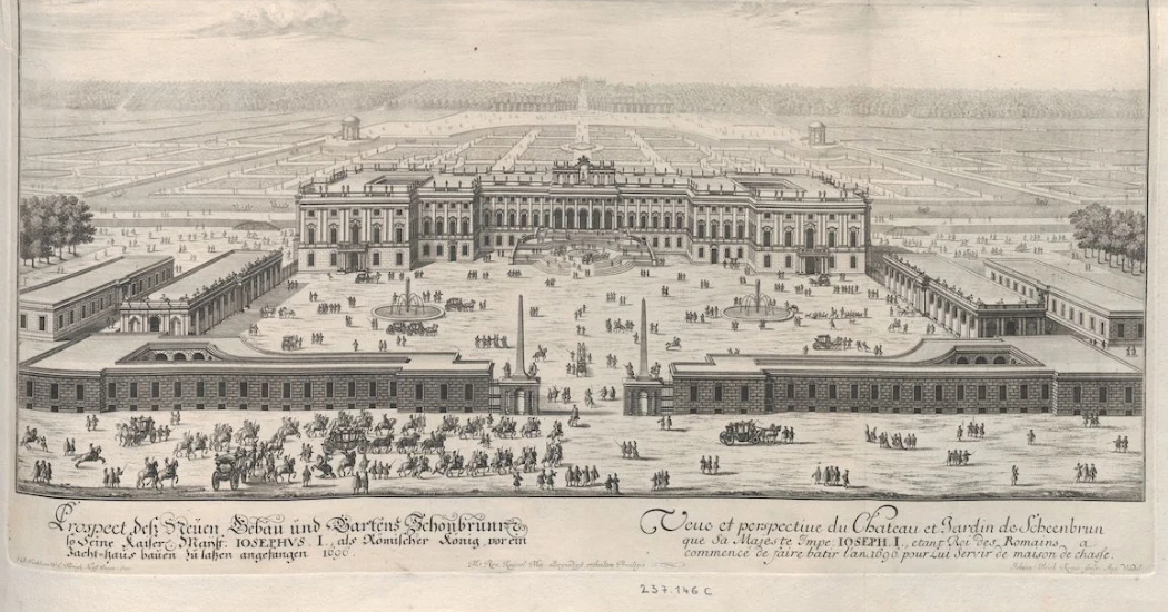 Architectural drawing showing Schönbrunn Palace Vienna, during Emperor Joseph I's reign