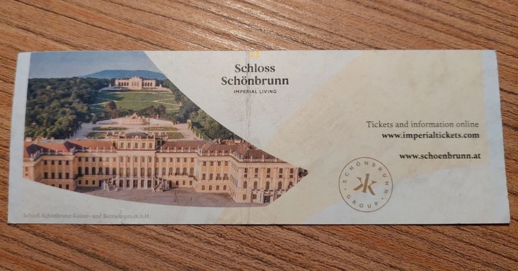 A ticket for Schonrunn Palace entrance.